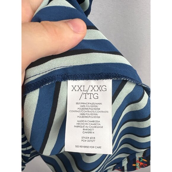 Women’s Cabi 2XL Zip-Up Blue & Black Striped Peplum Sleeveless Collard Blouse wi - Picture 6 of 6